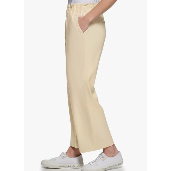 Calvin Klein Linen Blend Pull On Ruffle Trim Crop Pants Womens Size 1X New - Picture 2 of 9